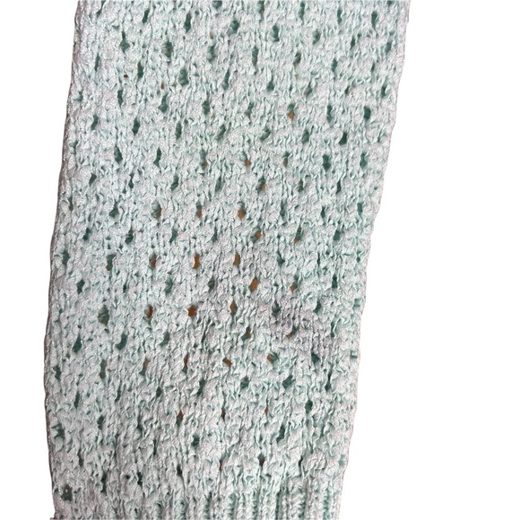 Architect Blue Crochet Open Knit Sweater White Lace Trim Lightweight Pullover L - Picture 4 of 7